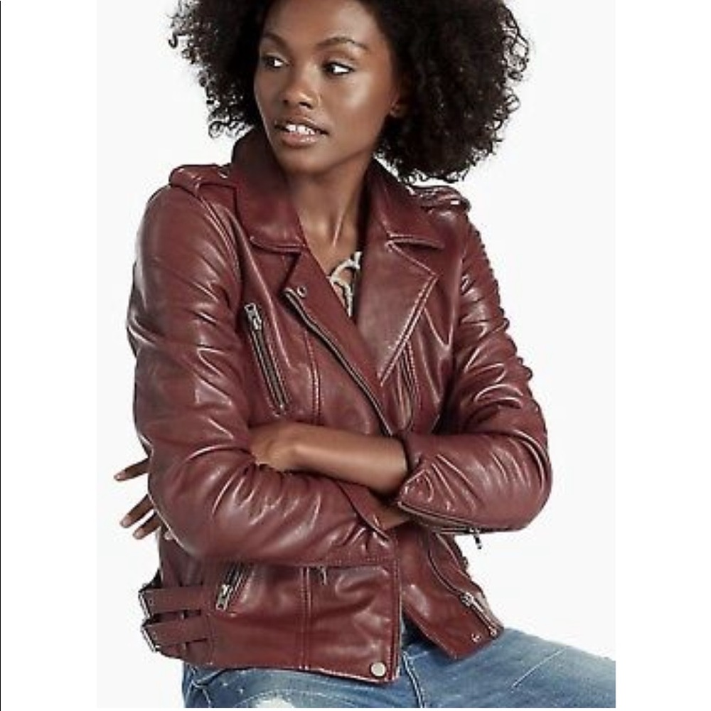 LUCKY BRAND Red Burgundy LEATHER MOTO Jacket